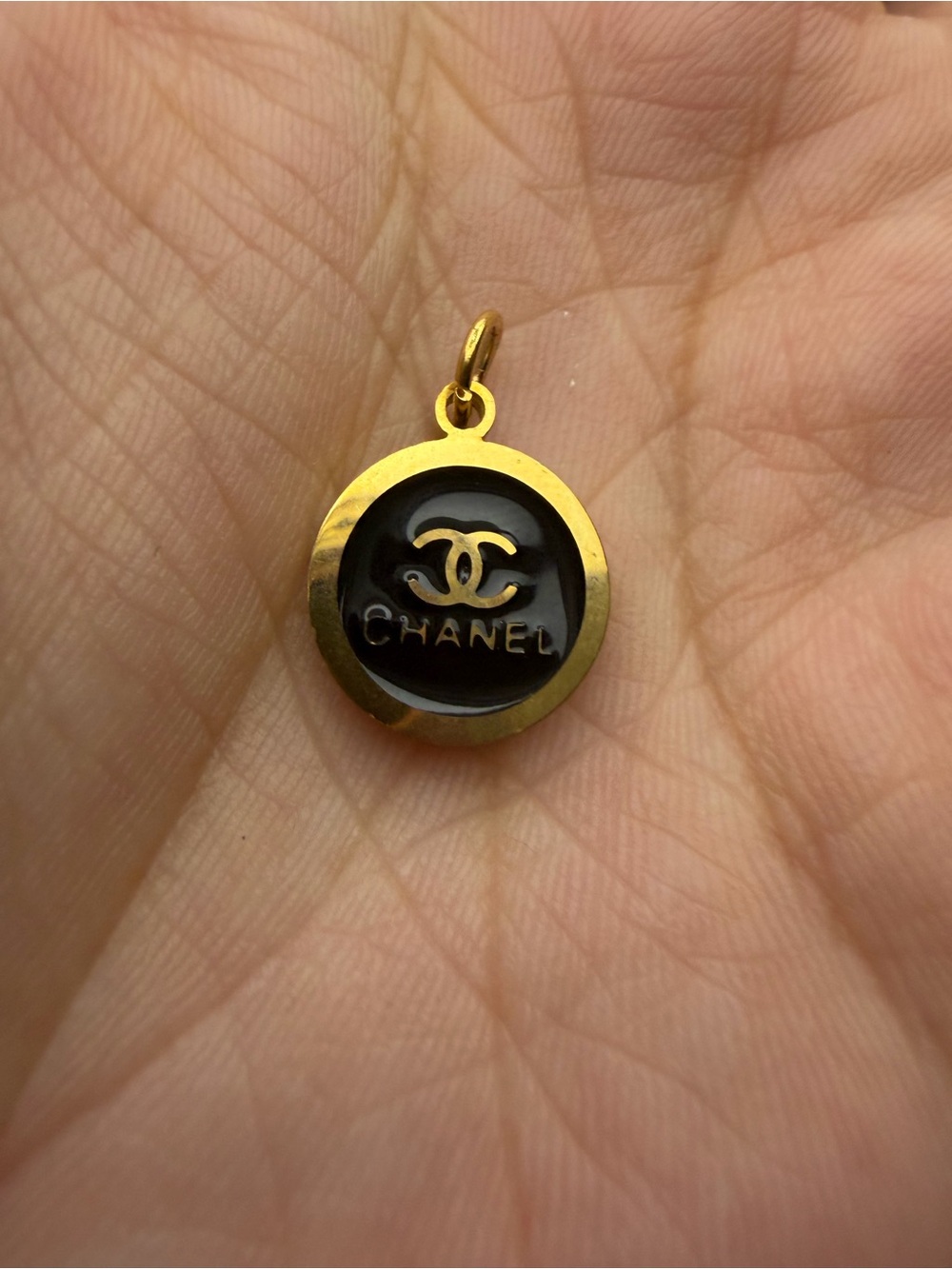 Black Enamel and Gold CC Round Pendant Charm